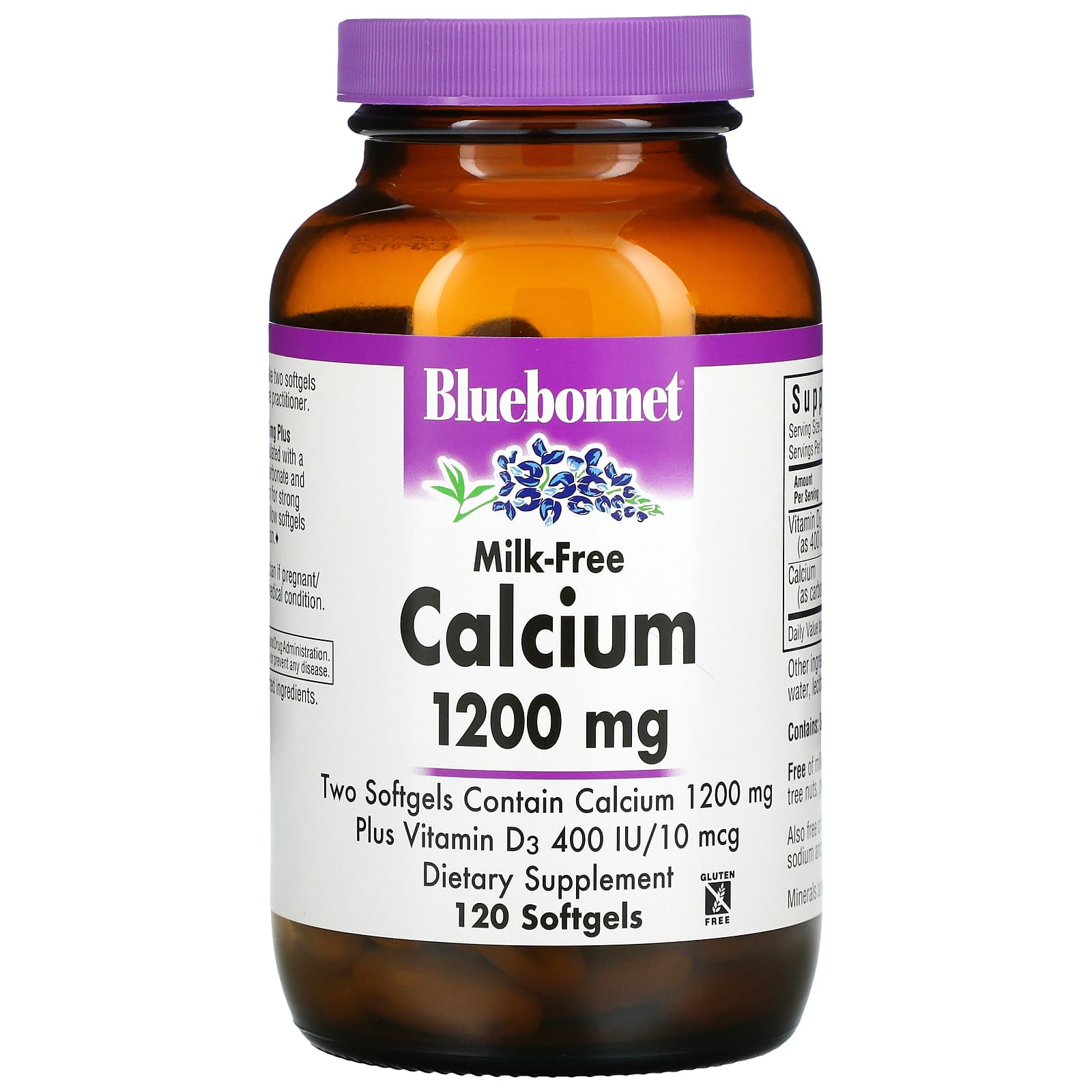 Bluebonnet, Calcium 1200 mg & Vitamin D3, Milk-Free, 120 Softgels UPC 743715007048 | HiLife Vitamins